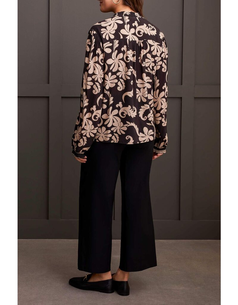 TRIBAL L/S BTN FRT BLOUSE W/ SMOCKED COLLAR