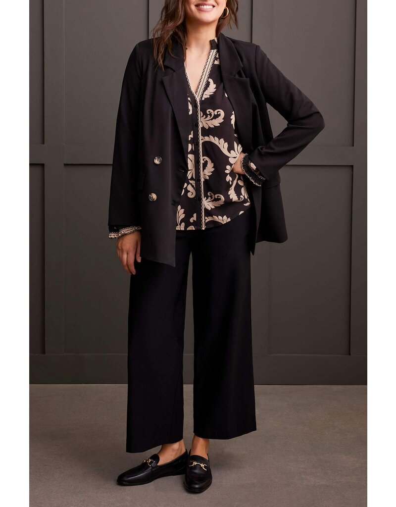 TRIBAL L/S BTN FRT BLOUSE W/ SMOCKED COLLAR