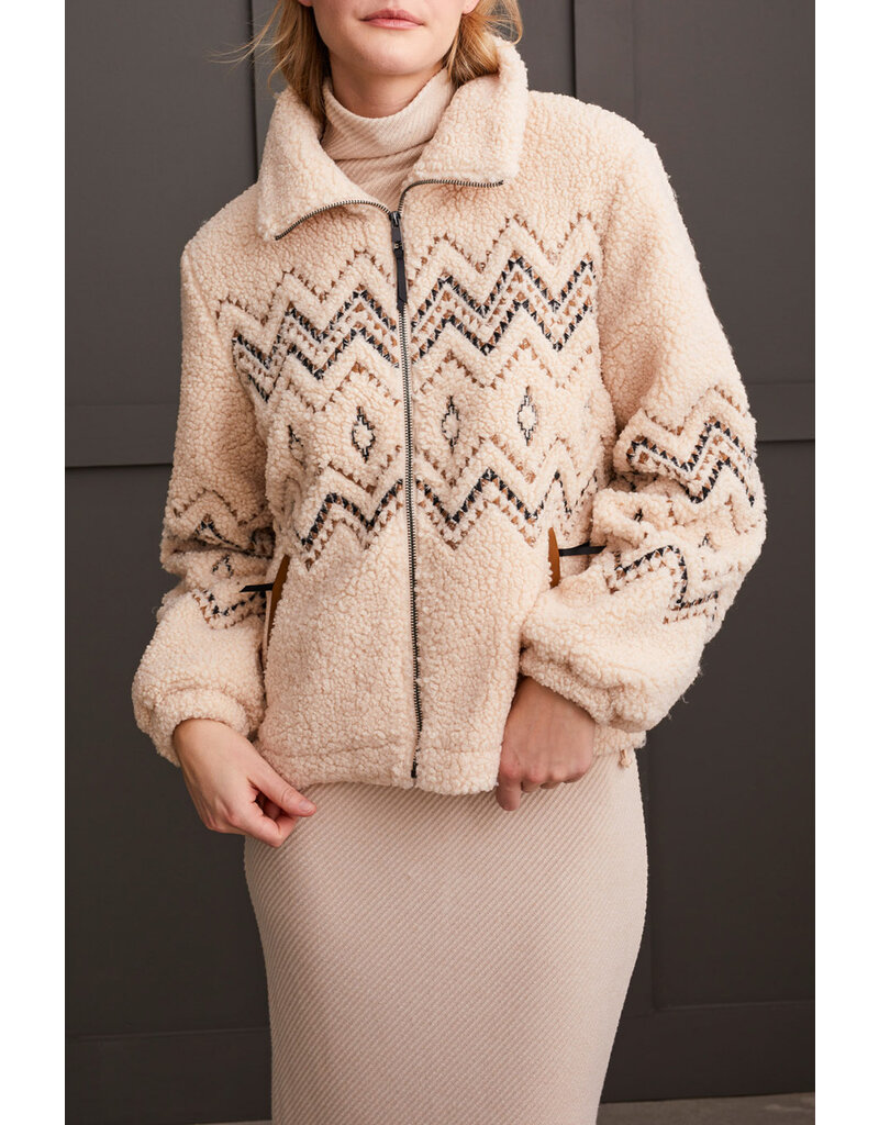 TRIBAL LINED ZIP UP JACKET w/EMBROIDERY