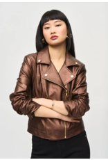 JOSEPH RIBKOFF METALLIC FAUX LEATHER BIKER JACKET