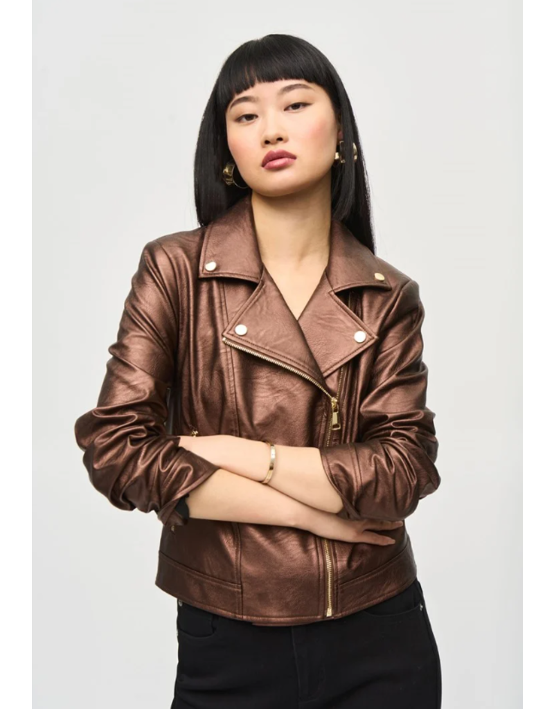JOSEPH RIBKOFF METALLIC FAUX LEATHER BIKER JACKET