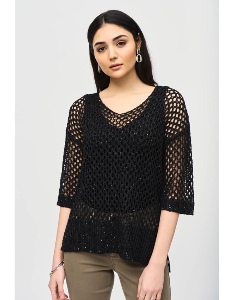JOSEPH RIBKOFF OPEN STITCH SWEATER WITH SEQUINS