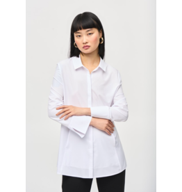 JOSEPH RIBKOFF WOVEN BUTTON DOWN BLOUSE WITH POCKETS