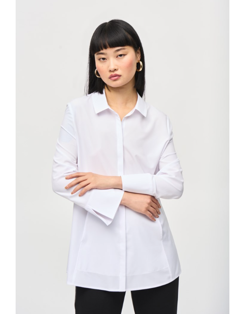 JOSEPH RIBKOFF WOVEN BUTTON DOWN BLOUSE WITH POCKETS