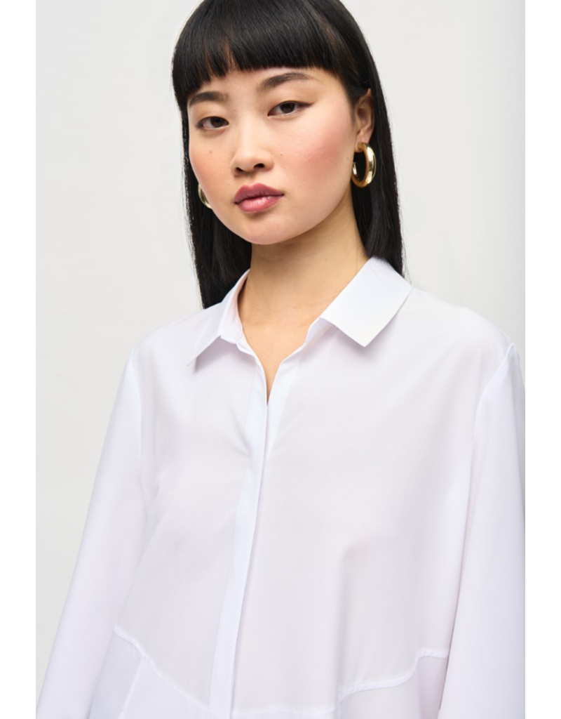 JOSEPH RIBKOFF WOVEN BUTTON DOWN BLOUSE WITH POCKETS