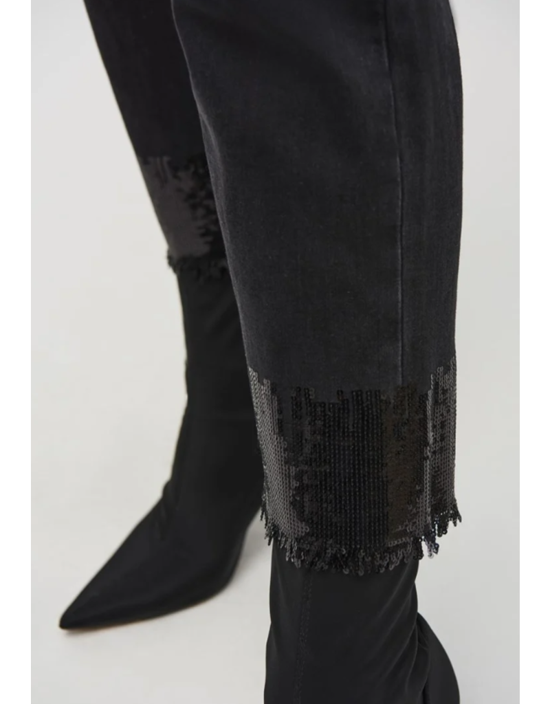 JOSEPH RIBKOFF STRAIGHT CROP DENIM PANT WITH SEQUIN TRIM