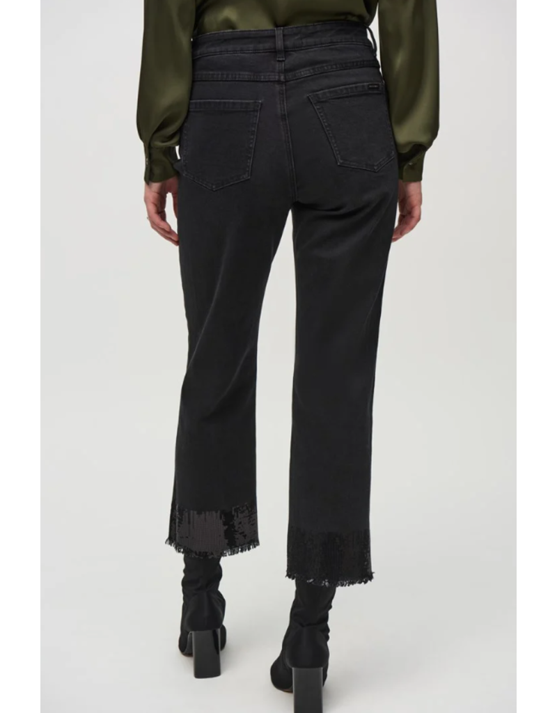 JOSEPH RIBKOFF STRAIGHT CROP DENIM PANT WITH SEQUIN TRIM
