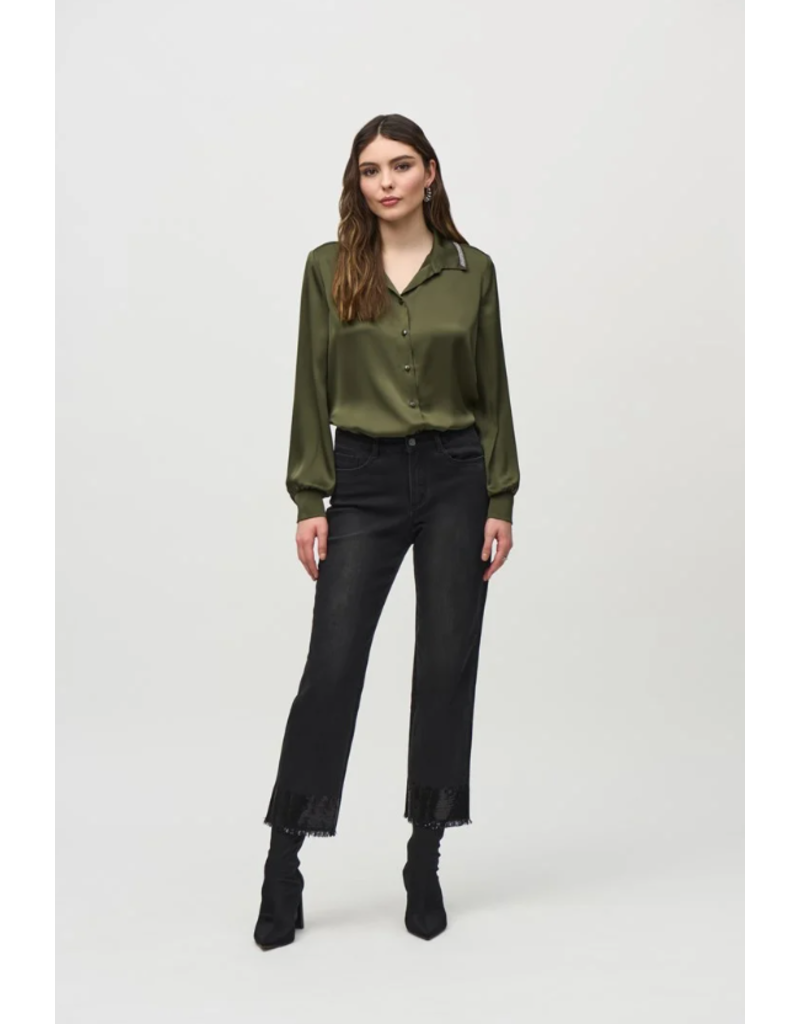 JOSEPH RIBKOFF STRAIGHT CROP DENIM PANT WITH SEQUIN TRIM