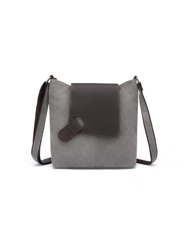 CANVAS SHOULDER BAG w/LEATHER TRIM