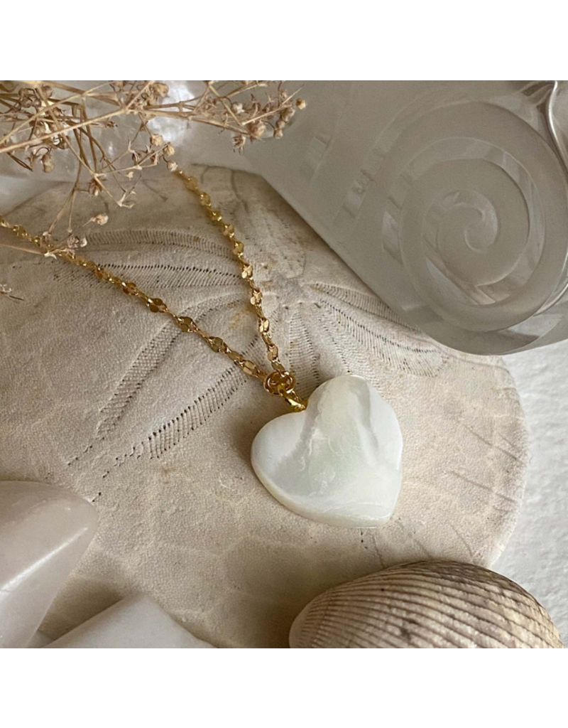 PIKA & BEAR AKOYA MOTHER OF PEARL HEART CHARM NECKLACE