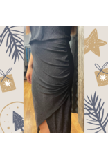 BLACK MYLAR ROUCHED DRESS