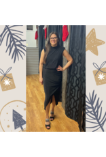 BLACK MYLAR ROUCHED DRESS