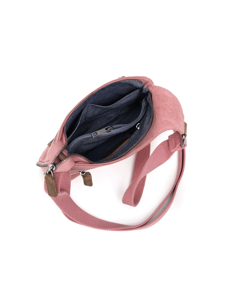 CANVAS CROSSBODY BAG w/LEATHER TRIM