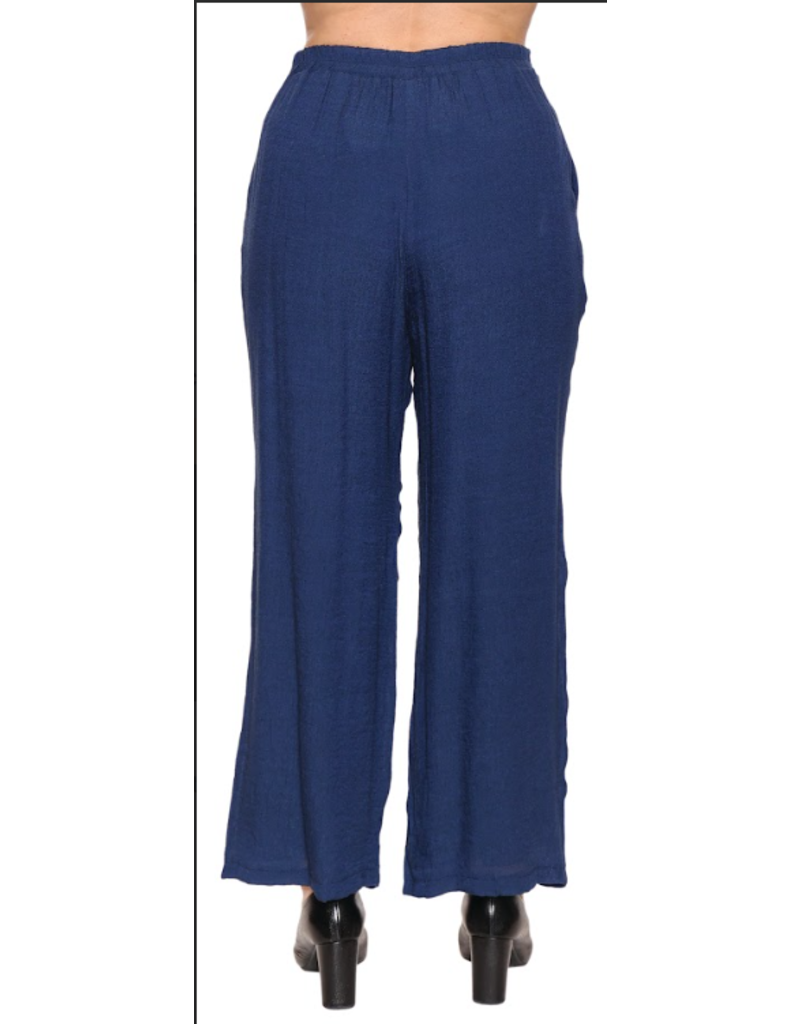NAVY CRINKLE PALLAZO PANT