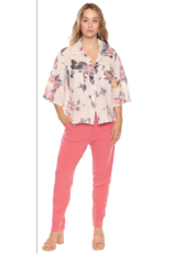 FLORAL LINEN BUTTON FRONT TOP