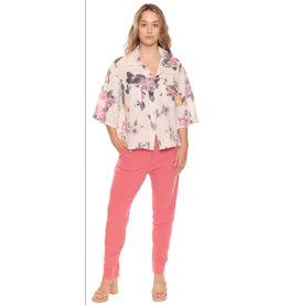 FLORAL LINEN BUTTON FRONT TOP