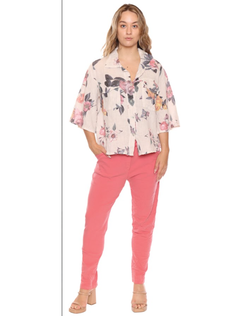 FLORAL LINEN BUTTON FRONT TOP