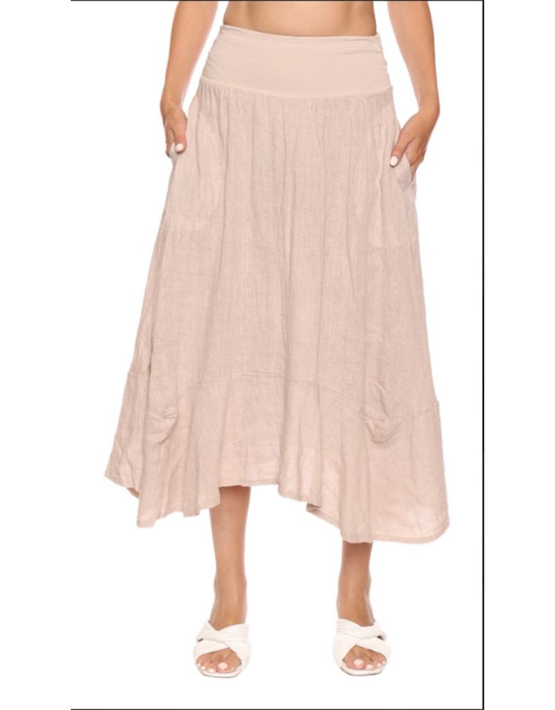LINEN SKIRT WITH BANDED WAIST