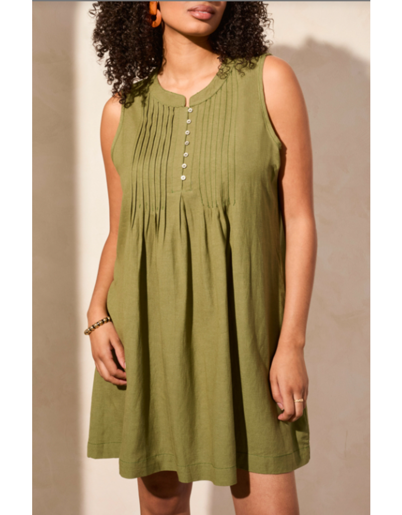 TRIBAL SLVLESS PLEATED DRESS LODEN