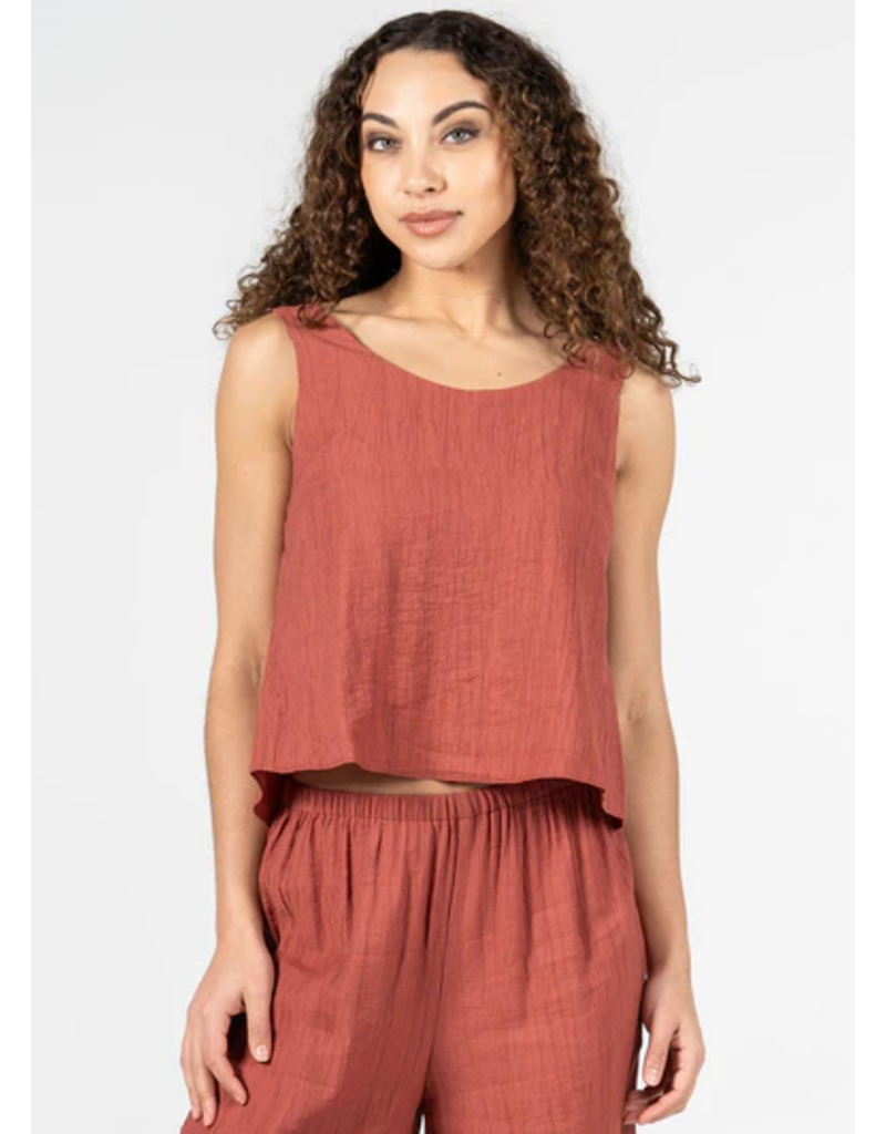 C'EST MOI TERRA COTTA TIE BACK CRINKLE TANK