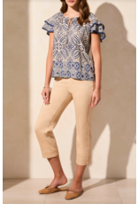 TRIBAL FLUTTER SLEEVE TOP SAFARI