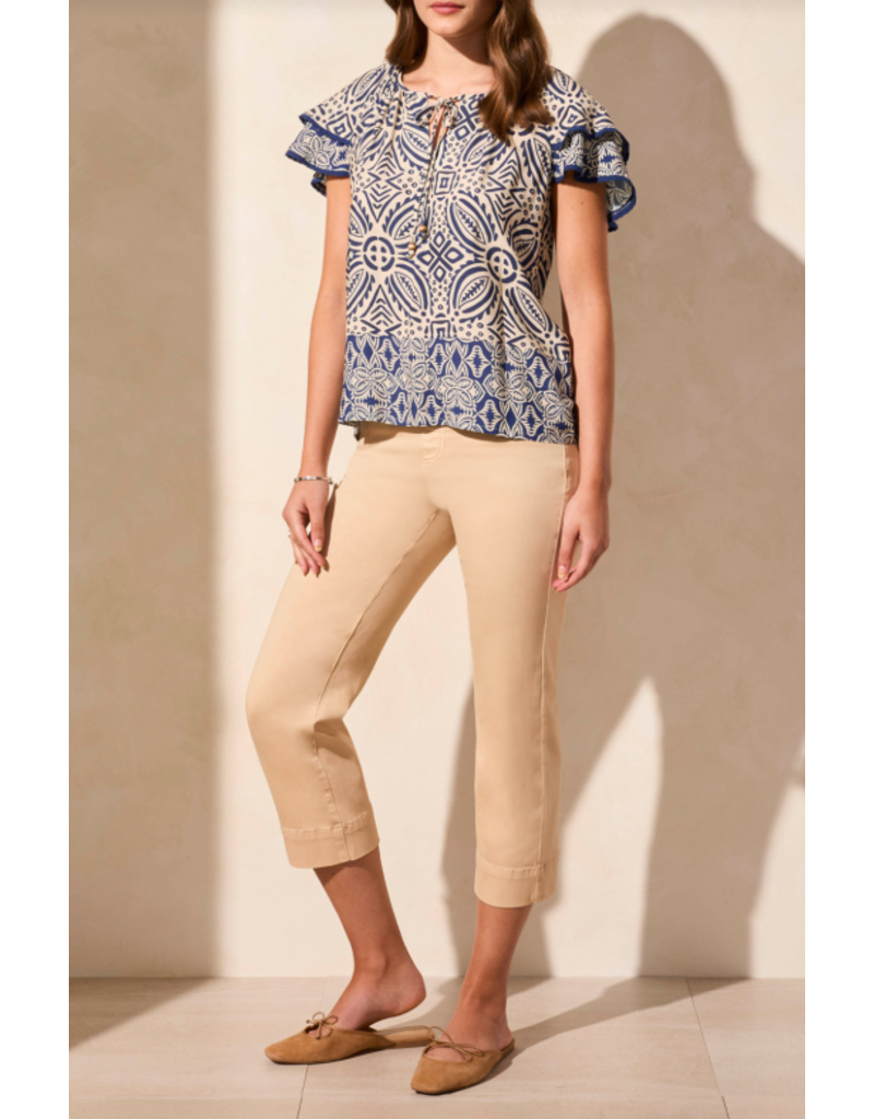TRIBAL FLUTTER SLEEVE TOP SAFARI