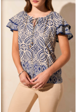 TRIBAL FLUTTER SLEEVE TOP SAFARI