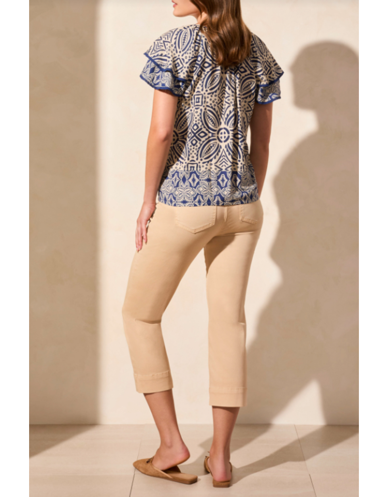 TRIBAL FLUTTER SLEEVE TOP SAFARI