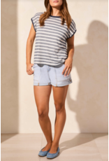 TRIBAL CAP SLEEVE STRIPED TOP w/BACK BUTTONS
