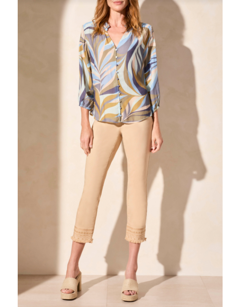 TRIBAL BUTTON FRONT BLOUSE  GREEN MOSS