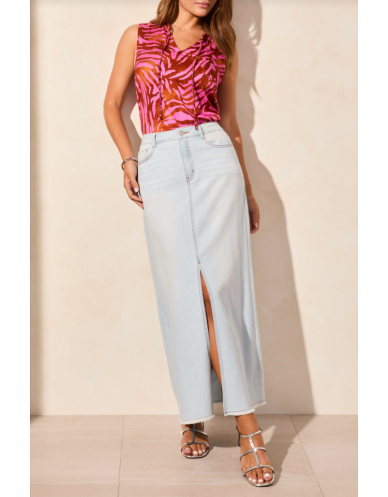 TRIBAL FULL LENGTH DENIM SKIRT BLUE WHITE