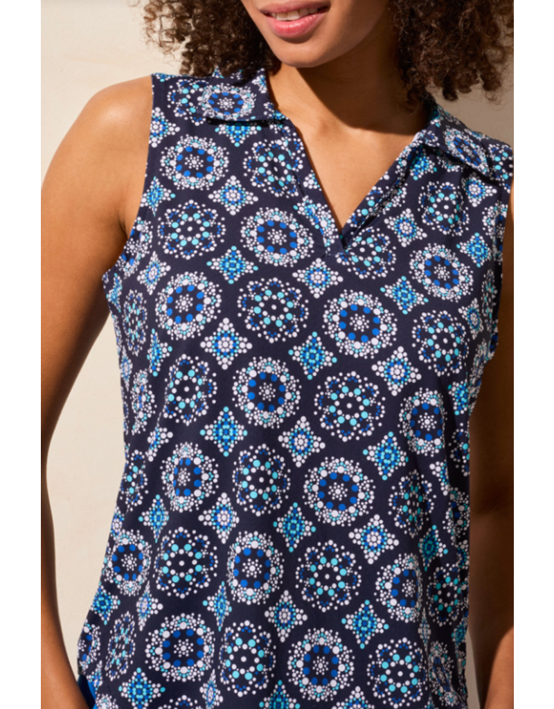 TRIBAL SLVLESS POLO TOP w/SHIRTAIL