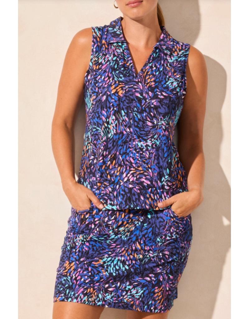 TRIBAL SLVLESS POLO TOP w/SHIRTAIL