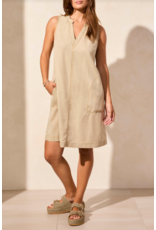TRIBAL FLOWY SLVLESS DRESS w/POCKETS DUSTY SAND