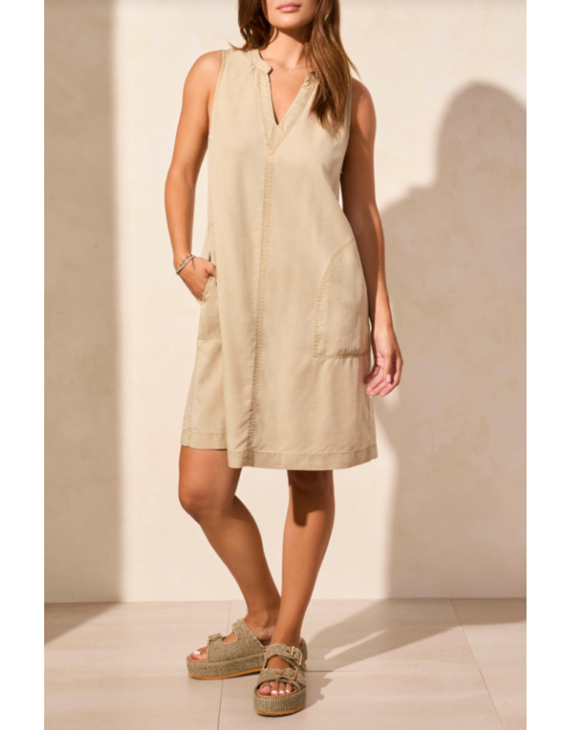 TRIBAL FLOWY SLVLESS DRESS w/POCKETS DUSTY SAND