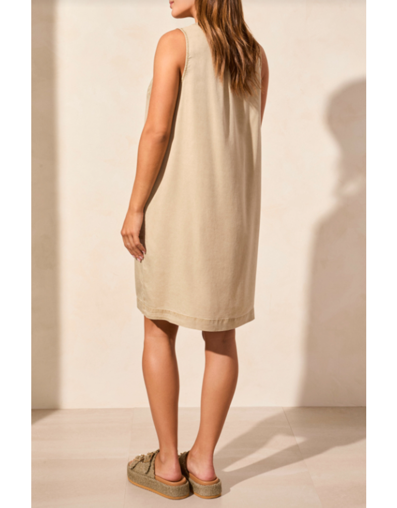 TRIBAL FLOWY SLVLESS DRESS w/POCKETS DUSTY SAND