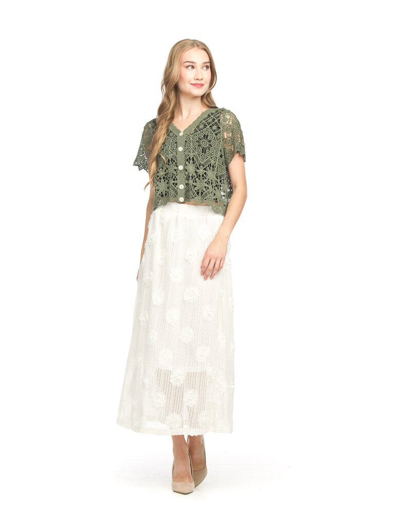 BUTTON FRONT CROCHET TOP GREEN