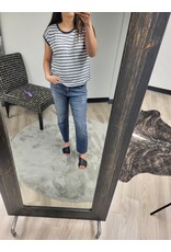 TRIBAL CAP SLEEVE STRIPED TOP w/BACK BUTTONS