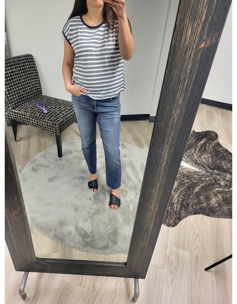 TRIBAL CAP SLEEVE STRIPED TOP w/BACK BUTTONS