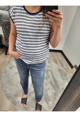 TRIBAL CAP SLEEVE STRIPED TOP w/BACK BUTTONS