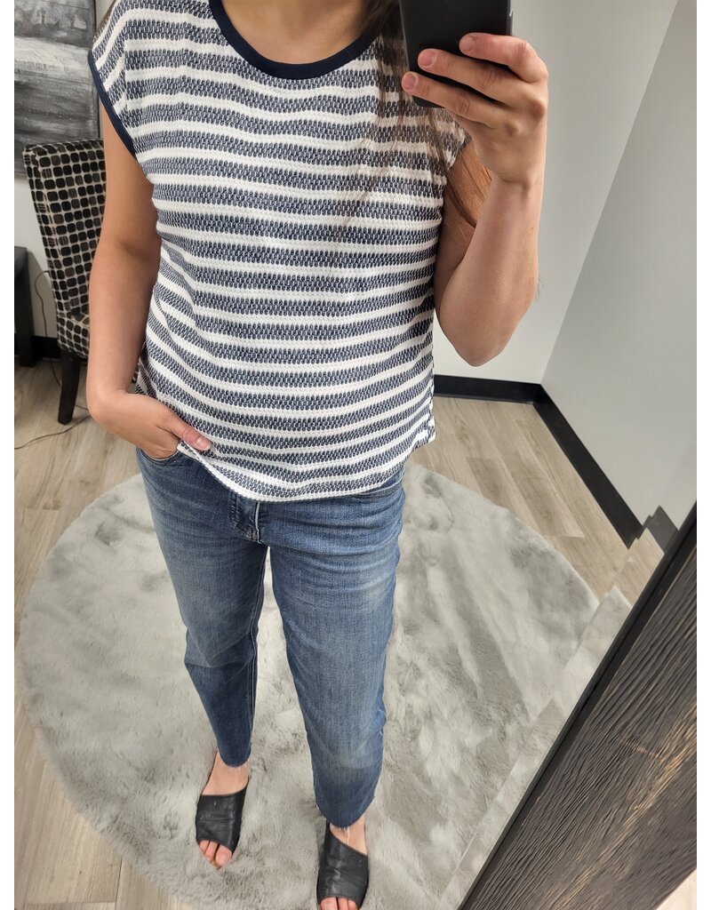 TRIBAL CAP SLEEVE STRIPED TOP w/BACK BUTTONS