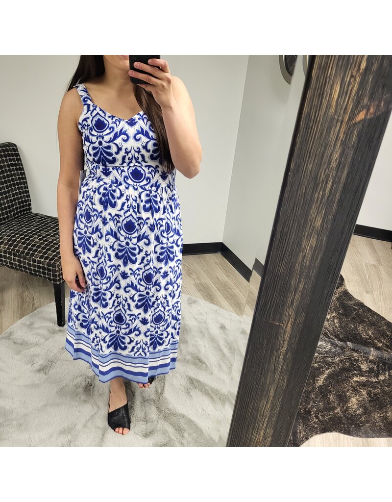 SLVLESS BLUE PRINT DRESS