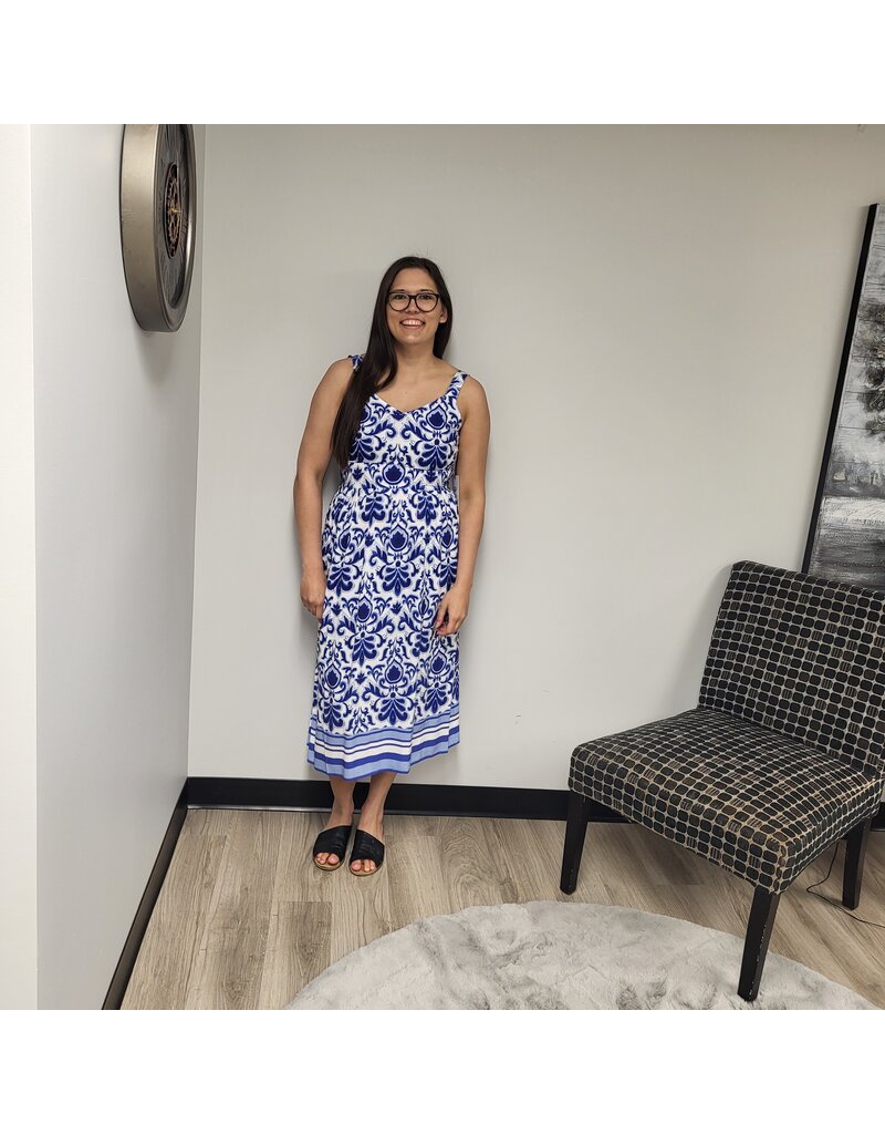 SLVLESS BLUE PRINT DRESS