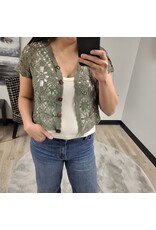 BUTTON FRONT CROCHET TOP GREEN
