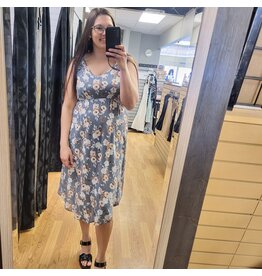 FLORAL V NECK DRESS W. ELASTIC WAIST