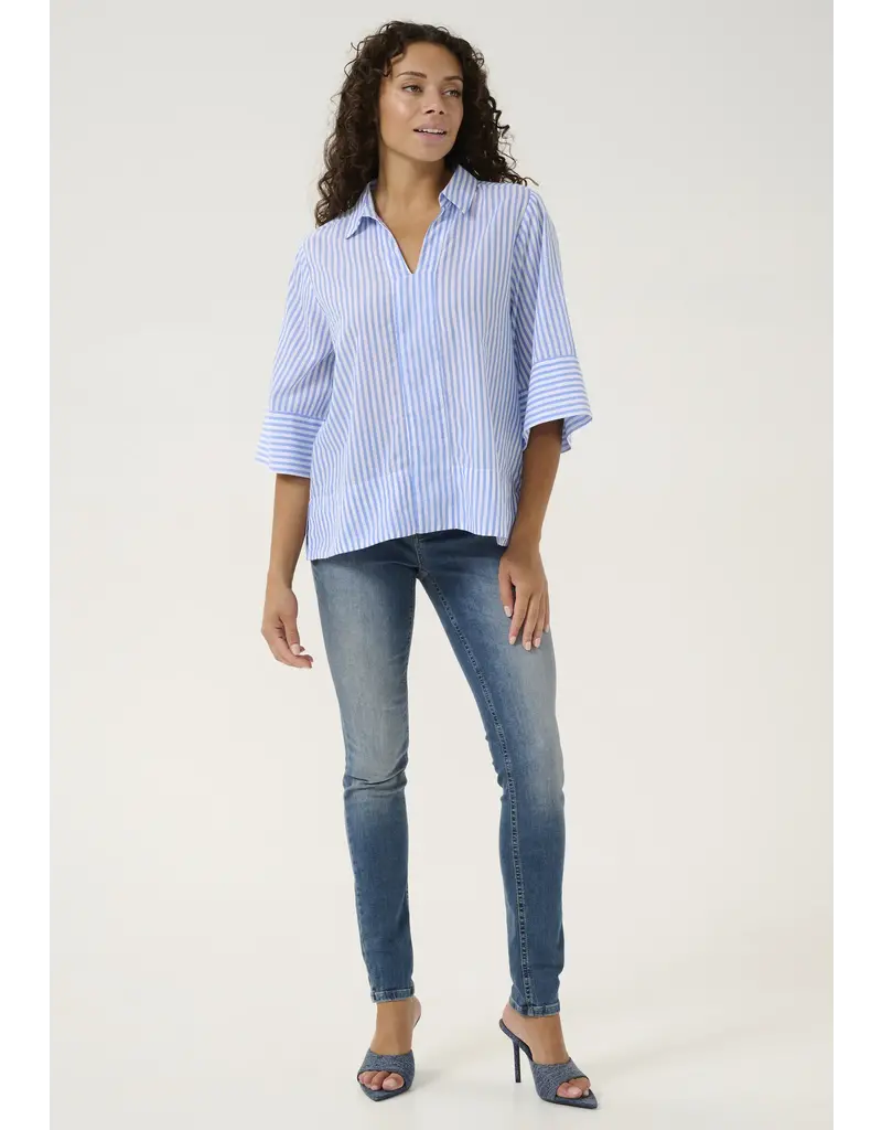 CULTURE JAX BLOUSE  BLUE STRIPE - COTTON BLND