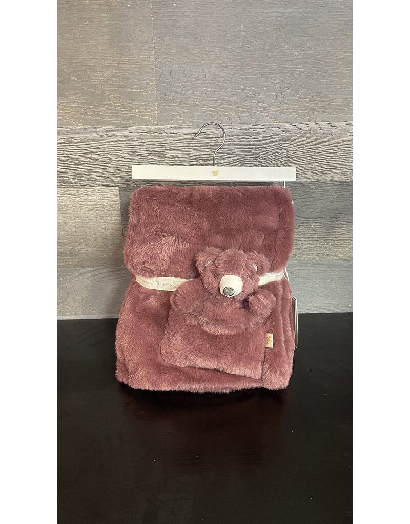 PICCOLO FAUX FUR BLANKET WITH BEAR - 30 X 40