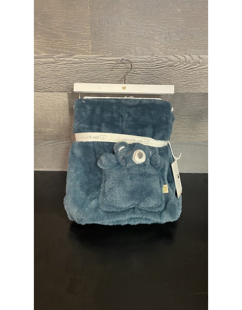 PICCOLO FAUX FUR BLANKET WITH BEAR - 30 X 40