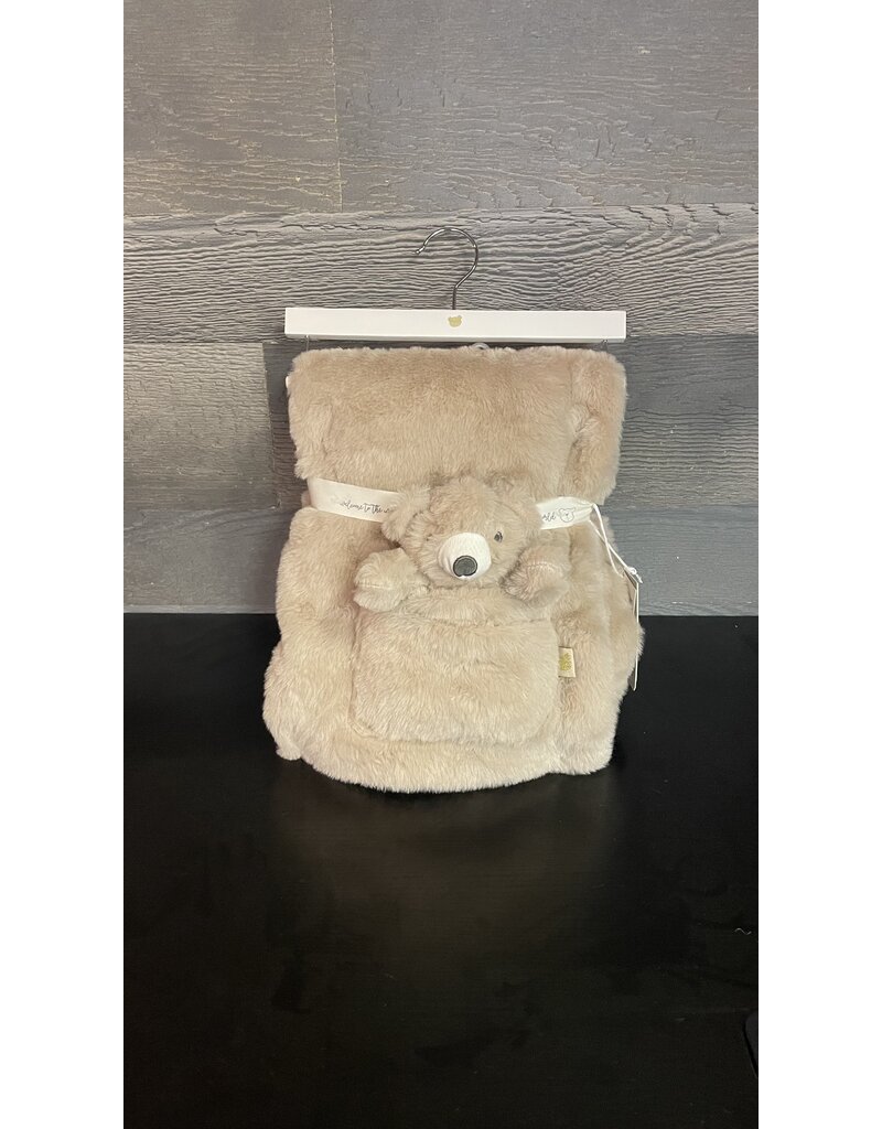 PICCOLO FAUX FUR BLANKET WITH BEAR - 30 X 40