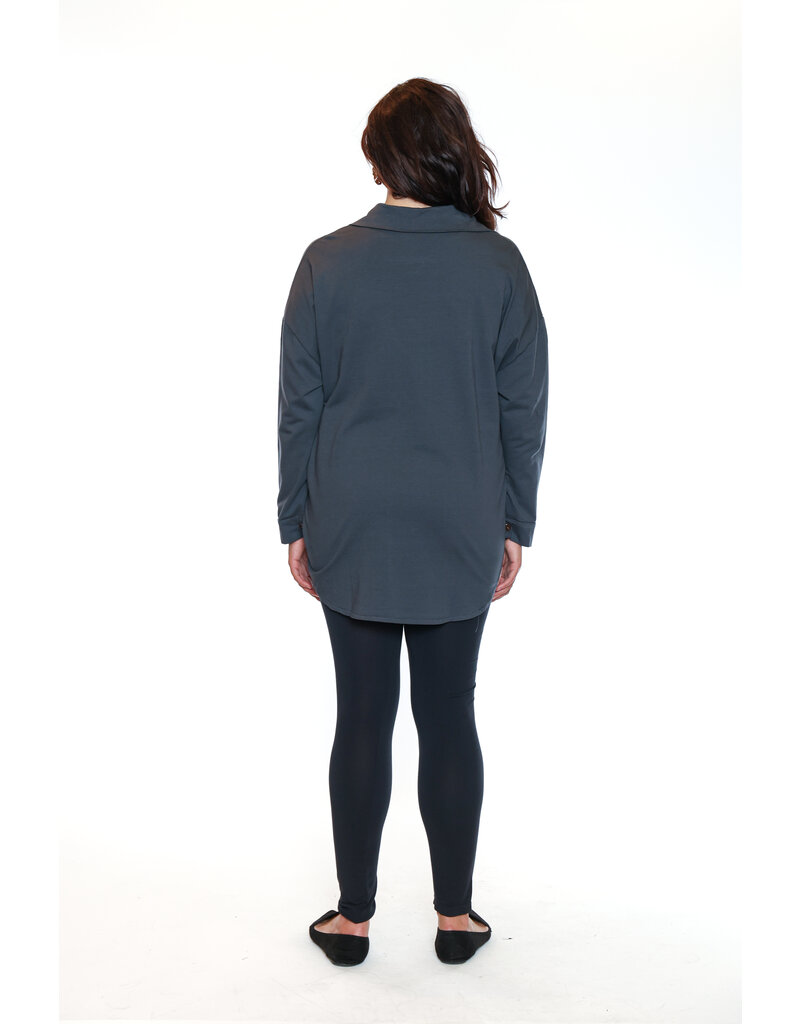 CHARCOAL COTTON BLEND BUTTON UP TOP